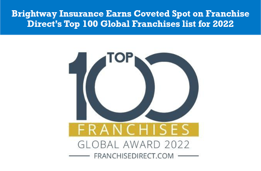 Brightway Insurance Earns Coveted Spot on Franchise Direct’s Top 100 Global Franchises list for 2022